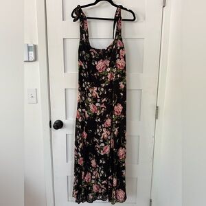 Reformation Black Maxi Dress with Pink Floral Design